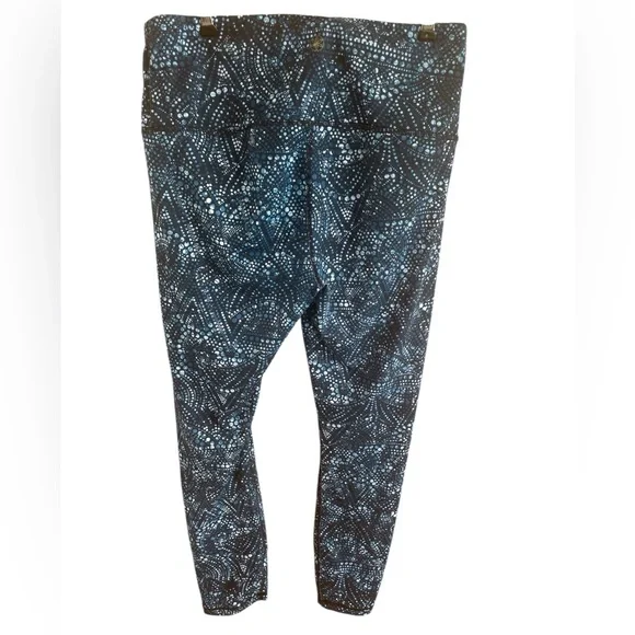 Navy Geometric High Rise Leggings Size Large 25” Inseam Yoga Athleisure - Picture 4 of 7